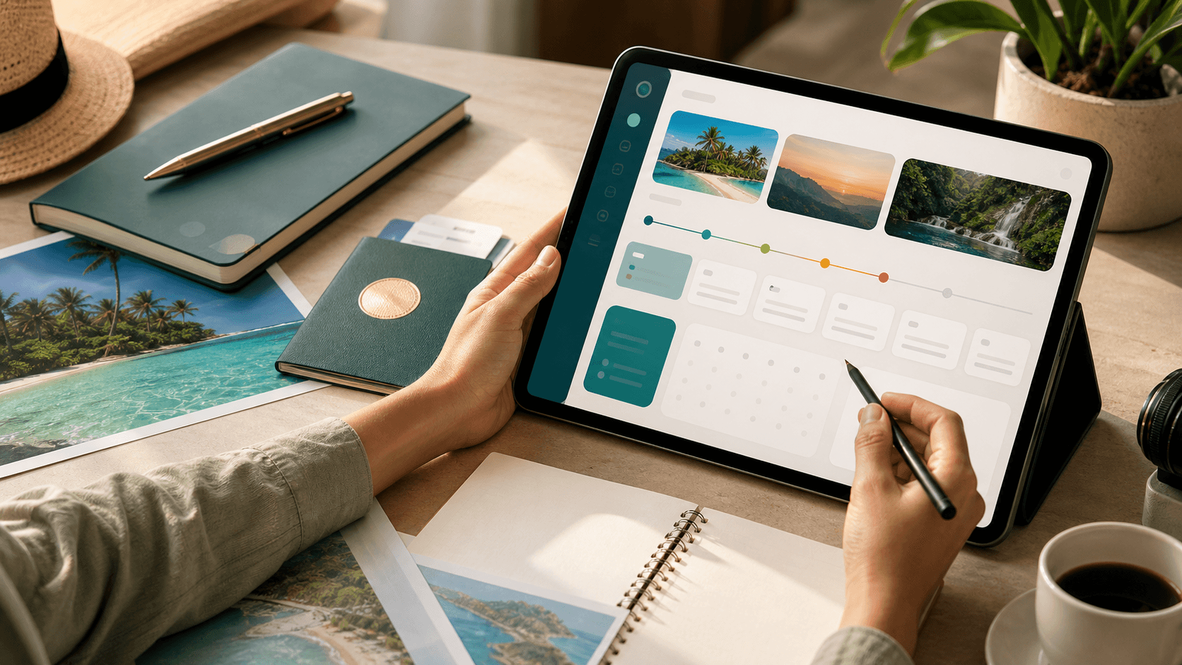 Itinerario de viaje personalizado en tablet